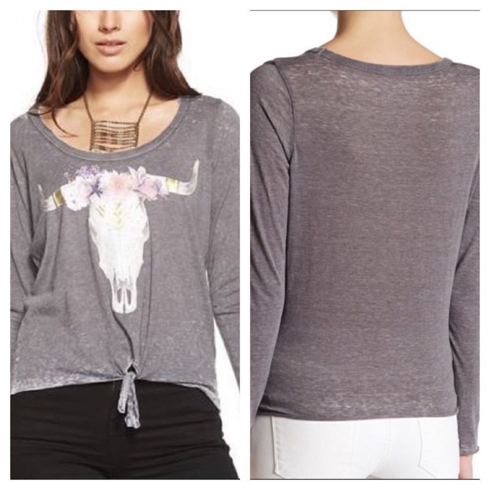 Chaser Knotted Cow Skull Graphic Long Sleeve Top